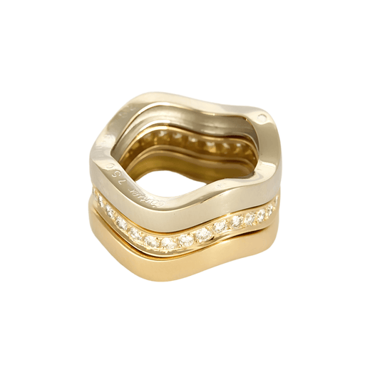 Bague 52 CARTIER - Neptune - Vintage - Bague trois anneaux or jaune, or gris et diamants 58 Facettes DV28241-2