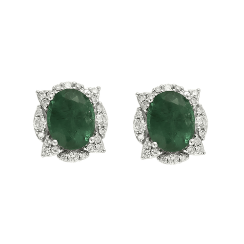Paire de Boucles d'Oreilles en or gris, émeraude et diamants 58 Facettes DV16843-21