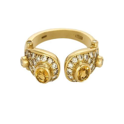 Bague 53 Bague en or jaune ouverte saphirs jaune et diamants 58 Facettes DV26327-14