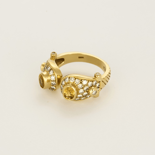Bague 53 Bague en or jaune ouverte saphirs jaune et diamants 58 Facettes DV26327-14
