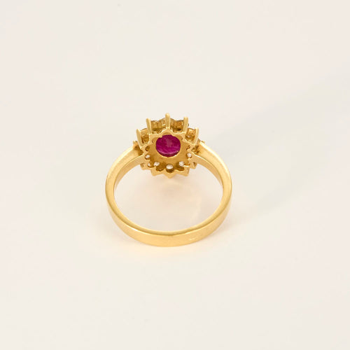 Bague 54 Bague marguerite en or jaune, rubis et diamants 58 Facettes DV27342-1