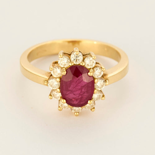 Bague 54 Bague marguerite en or jaune, rubis et diamants 58 Facettes DV27342-1