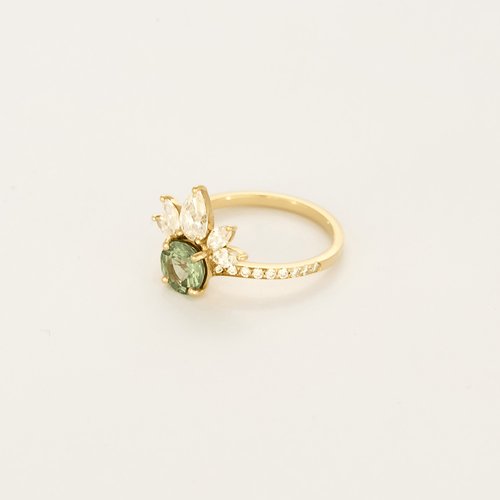 Bague 49 Gemmyo -  EverBloom Pavée - Bague or diamant et saphir vert. 58 Facettes DV28398-1