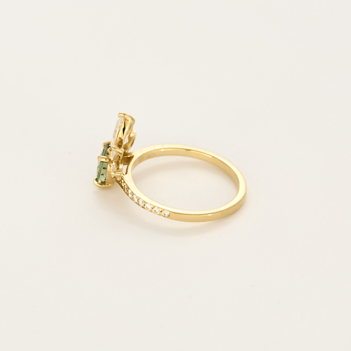 Bague Gemmyo -  EverBloom Pavée - Bague or diamant et saphir vert. 58 Facettes DV28398-1