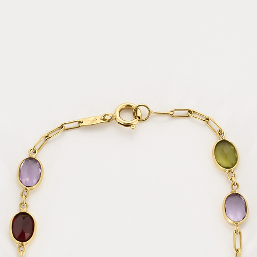 Long collier en or jaune et pierres fines de couleurs