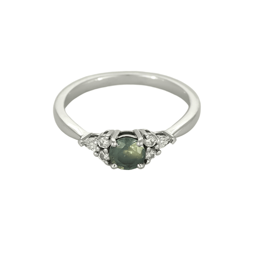 Bague 51,5 Bague Solitaire en or blanc, saphir vert et diamants 58 Facettes DV17636-1-515-5