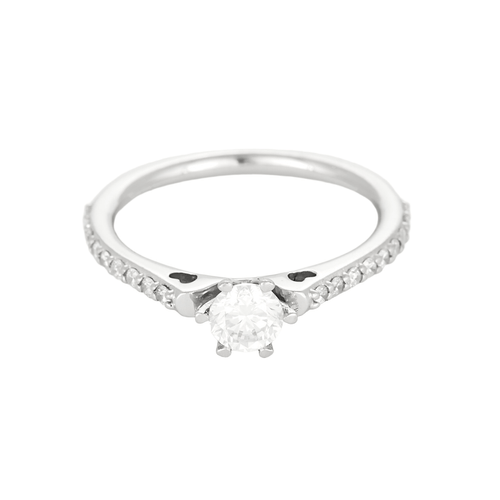 Bague 53 Bague solitaire en platine, diamant 0.35 carat épaulé de diamants plus petits 58 Facettes DDV4648-9-53-2