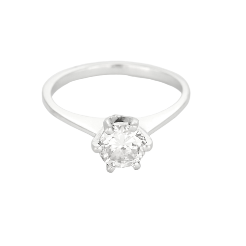 Bague solitaire en or gris et diamant 0.70 carat environ.