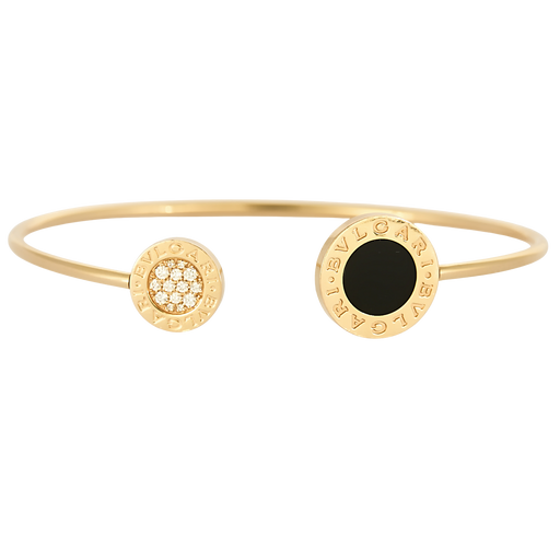 BVLGARI - Bvlgari Bvlgari - Bracelet jonc ouvert en or jaune, onyx et diamants