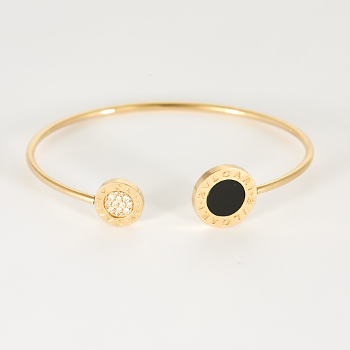 BVLGARI - Bvlgari Bvlgari - Bracelet jonc ouvert en or jaune, onyx et diamants
