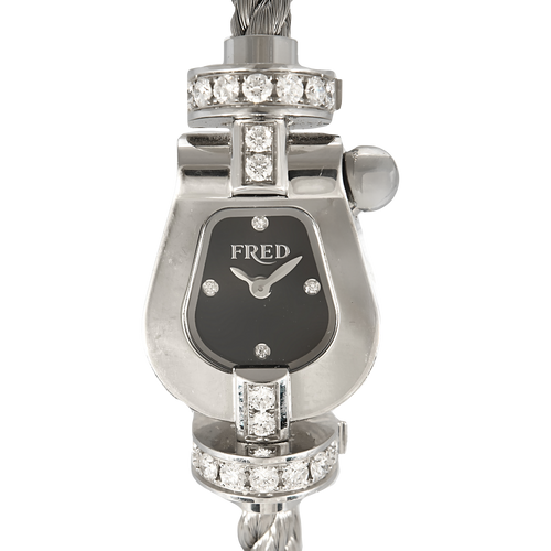 FRED - Montre de dame en acier à boitier en forme de manille et diamants