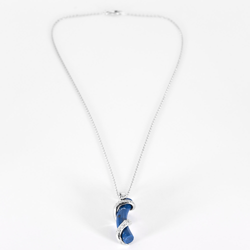 Collier Chaîne et Pendentif en or gris lapis lazuli et petits diamants. 58 Facettes DV31008-1