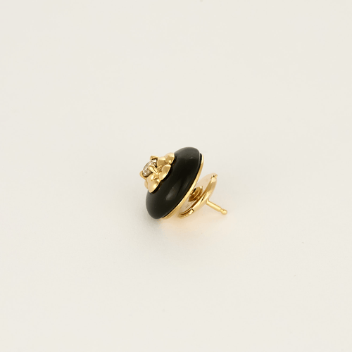 Pendentif Chanel - Camélia - Paire de boutons d'oreilles en or jaune, onyx et diamants. Vintage. 58 Facettes DV28077-3