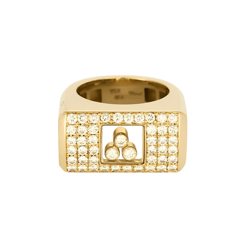 Bague CHOPARD- Happy diamond - Bague chevalière en or jaune et pavage diamants 58 Facettes DV28992-1-51-2