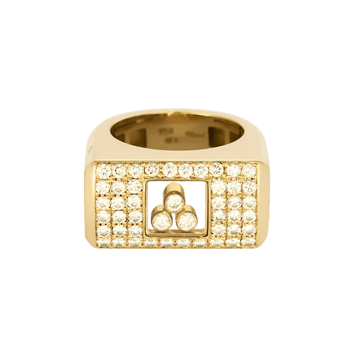 Bague CHOPARD- Happy diamond - Bague chevalière en or jaune et pavage diamants 58 Facettes DV28992-1-51-2
