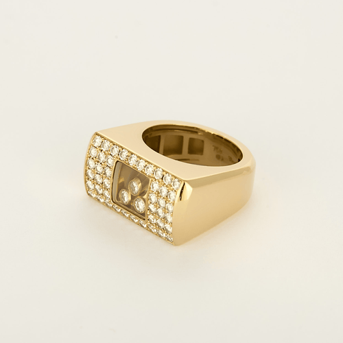 Bague CHOPARD- Happy diamond - Bague chevalière en or jaune et pavage diamants 58 Facettes DV28992-1-51-2