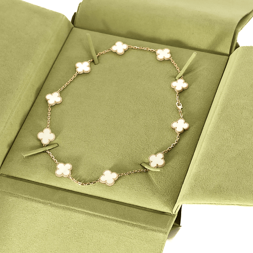 Collier Vintage Alhambra 10 motifs or rose et nacre