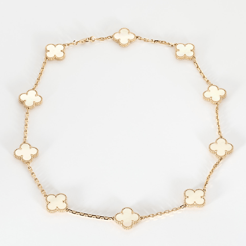 Collier Vintage Alhambra 10 motifs or rose et nacre