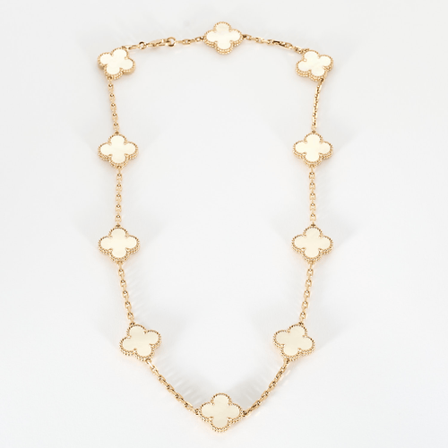 Collier Vintage Alhambra 10 motifs or rose et nacre