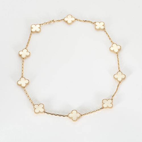 Collier Vintage Alhambra 10 motifs or rose et nacre