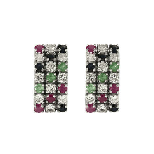 Paire de Boucles d'oreilles or 14K , saphirs, rubis, émeraudes et pierres blanches
