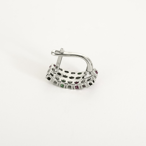 Paire de Boucles d'oreilles or 14K , saphirs, rubis, émeraudes et pierres blanches