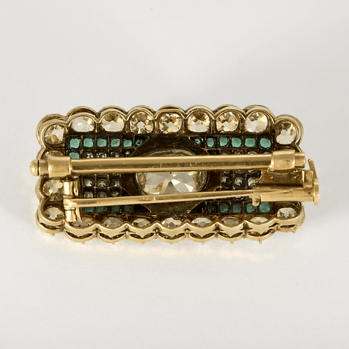 Broche en or jaune, diamants de taille ancienne, tourmaline 58 Facettes DV28005-1