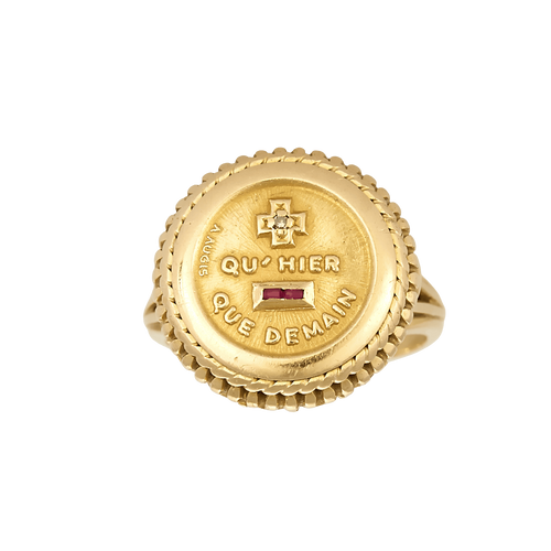 Bague 55 AUGIS- Bague sentimentale en or jaune et rubis de synthèse. 58 Facettes DV31212-4
