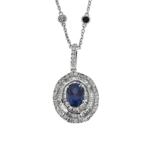 Collier Longue chaîne et pendentif en or gris, saphirs et diamants 58 Facettes DV16843-7