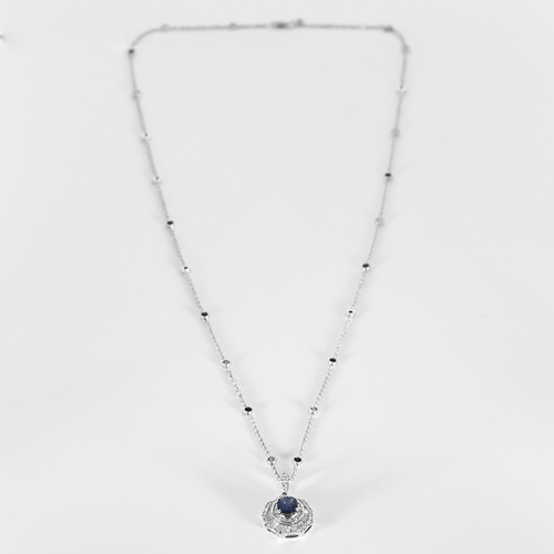 Collier Longue chaîne et pendentif en or gris, saphirs et diamants 58 Facettes DV16843-7