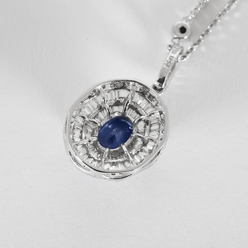 Collier Longue chaîne et pendentif en or gris, saphirs et diamants 58 Facettes DV16843-7