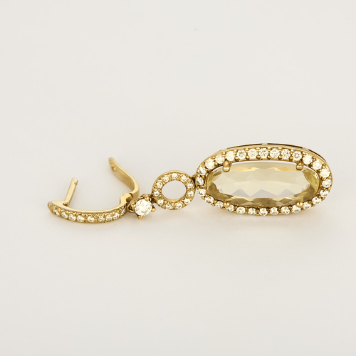 Boucles d'oreilles Paire de Pendants d'Oreilles en or jaune , quartz lemon et diamants 58 Facettes DV16843-23