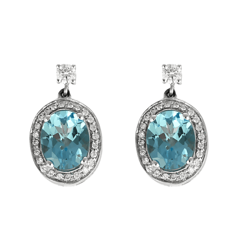 Boucles d'oreilles Paire de Pendants d'oreilles en or gris topaze et diamants 58 Facettes DV16843-9