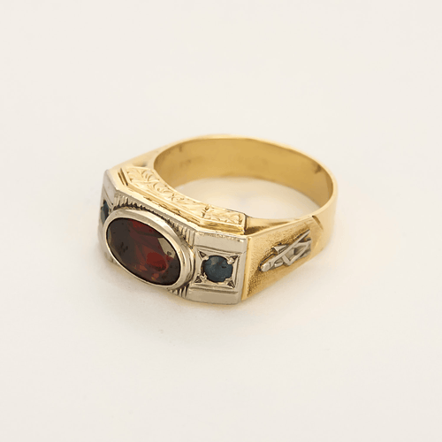 64 Bague en Or jaune 18k grenat  and Saphir 58 Facettes DV2198-4