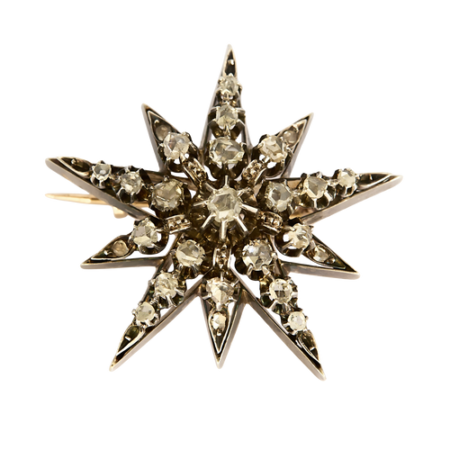 Élégante broche d'époque Napoléon III en or rose doublée d'argent à motif d'étoile