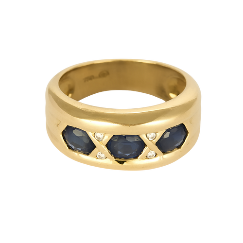 Bague jonc en or jaune, saphirs et diamants