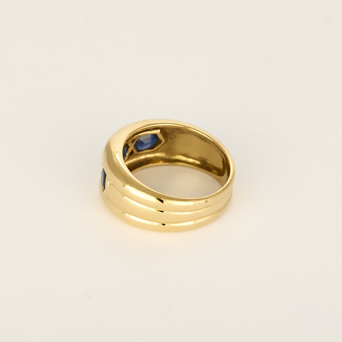 Bague jonc en or jaune, saphirs et diamants