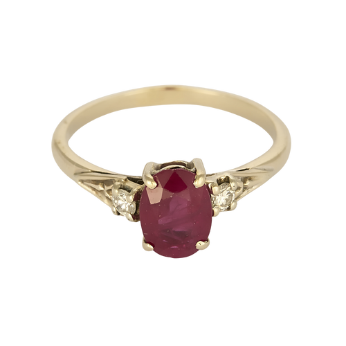 Bague en or blanc ornée d’un rubis de 1,50 carat, épaulé de diamants pour 0,12 carat au total