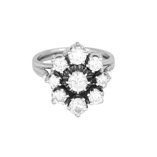 Bague marguerite or blanc et diamants : 1 carat environ