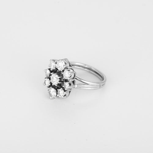 Bague marguerite or blanc et diamants : 1 carat environ