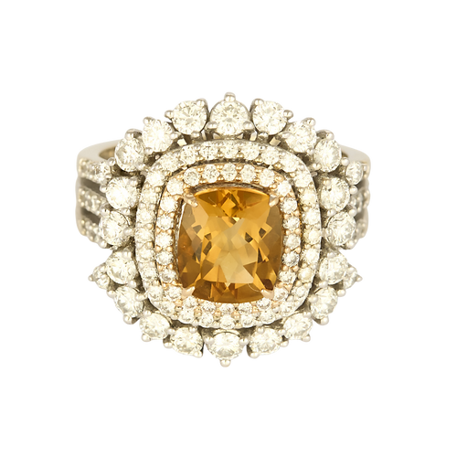 Bague en platine , citrine et diamants