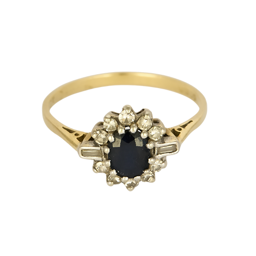 Bague marguerite en or jaune, or blanc, saphir et diamants