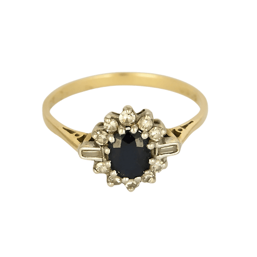 Bague 59 Bague marguerite en or jaune, or blanc, saphir et diamants 58 Facettes DV24789-2