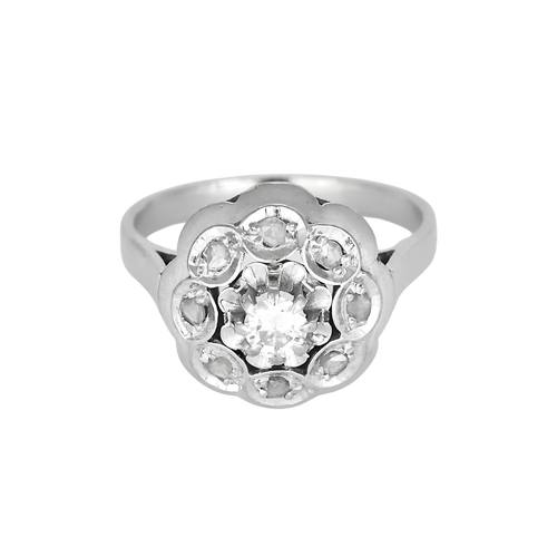 Other Bague en Or blanc 18k Diamant et diamants taillés en rose