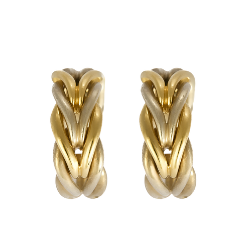 Christofle - Paire de Boucles d'Oreilles en or jaune 18K (750 millièmes) et argent ( 925 millièmes) à maille chevrons alternés d'attaches godronnées