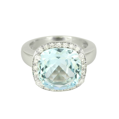Poiray - Filles Antik - Élégante bague en or blanc, topaze de 8 carats et diamants