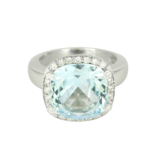 Poiray - Filles Antik - Élégante bague en or blanc, topaze de 8 carats et diamants