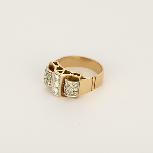 Bague Or jaune 18k et Platine Diamant