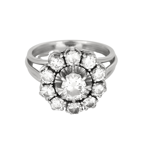 Bague à motif rayonnant en platine et or gris, diamants