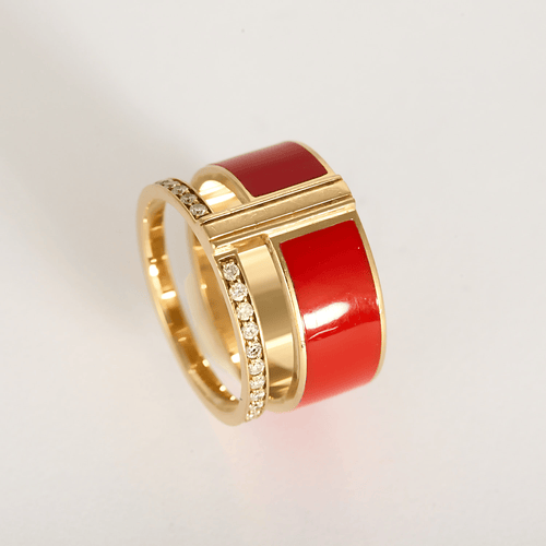 Repossi Bague Berbere Chromatic laque rouge, or rose 18k et diamants